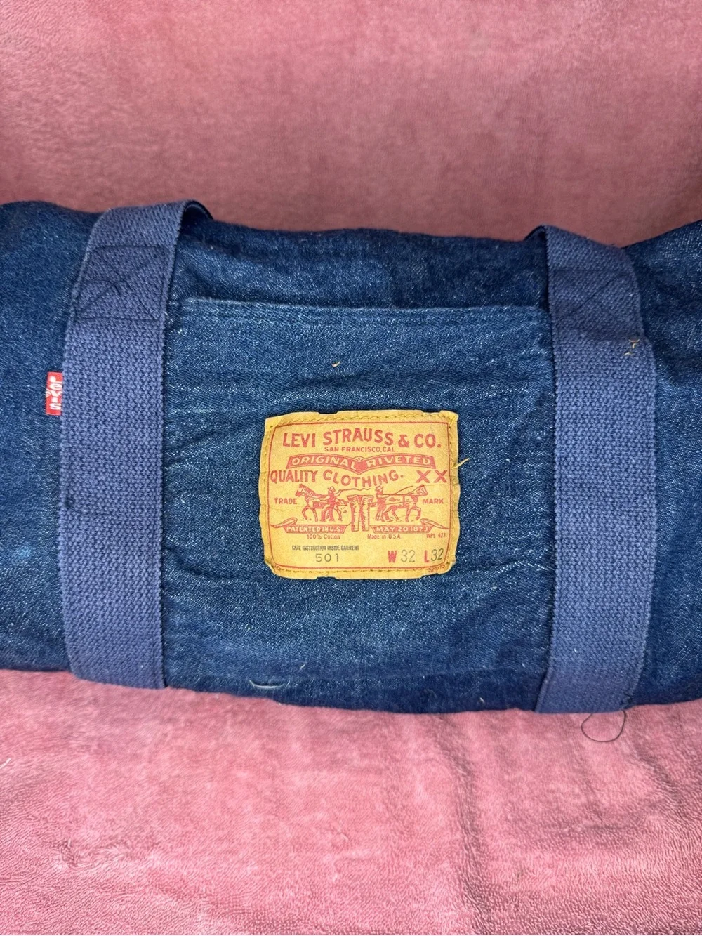 Vintage Levi's Navy Denim Duffle Bag